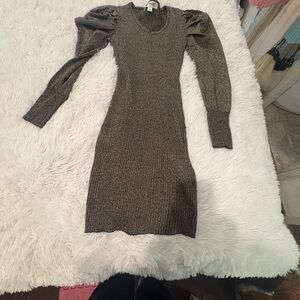 Metallic Black gold Puff-Sleeve Knit Dress Small Say What?